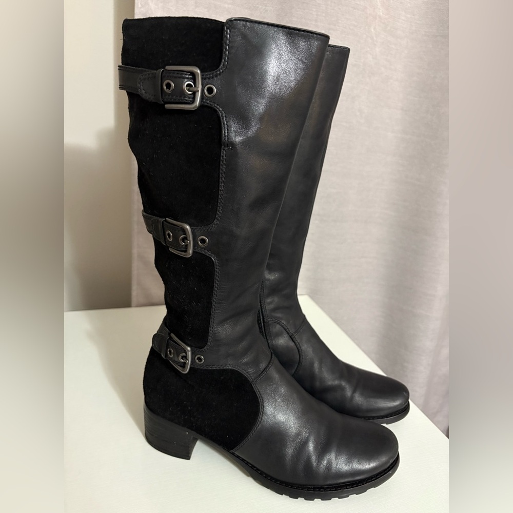Ecco Black Over the Knee Boots with Buckle Detail